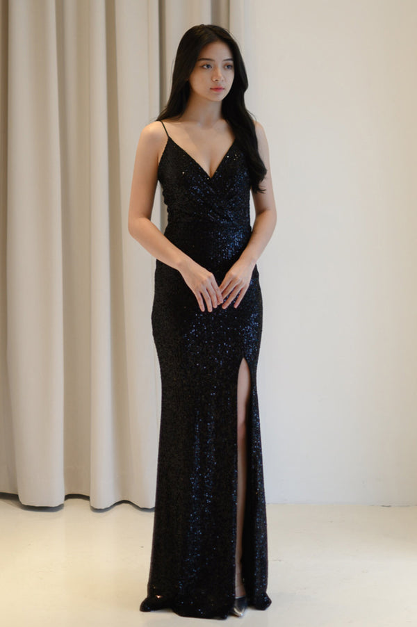 Black Tassel Off-the-shoulder Sequin Formal Dress - Xdressy